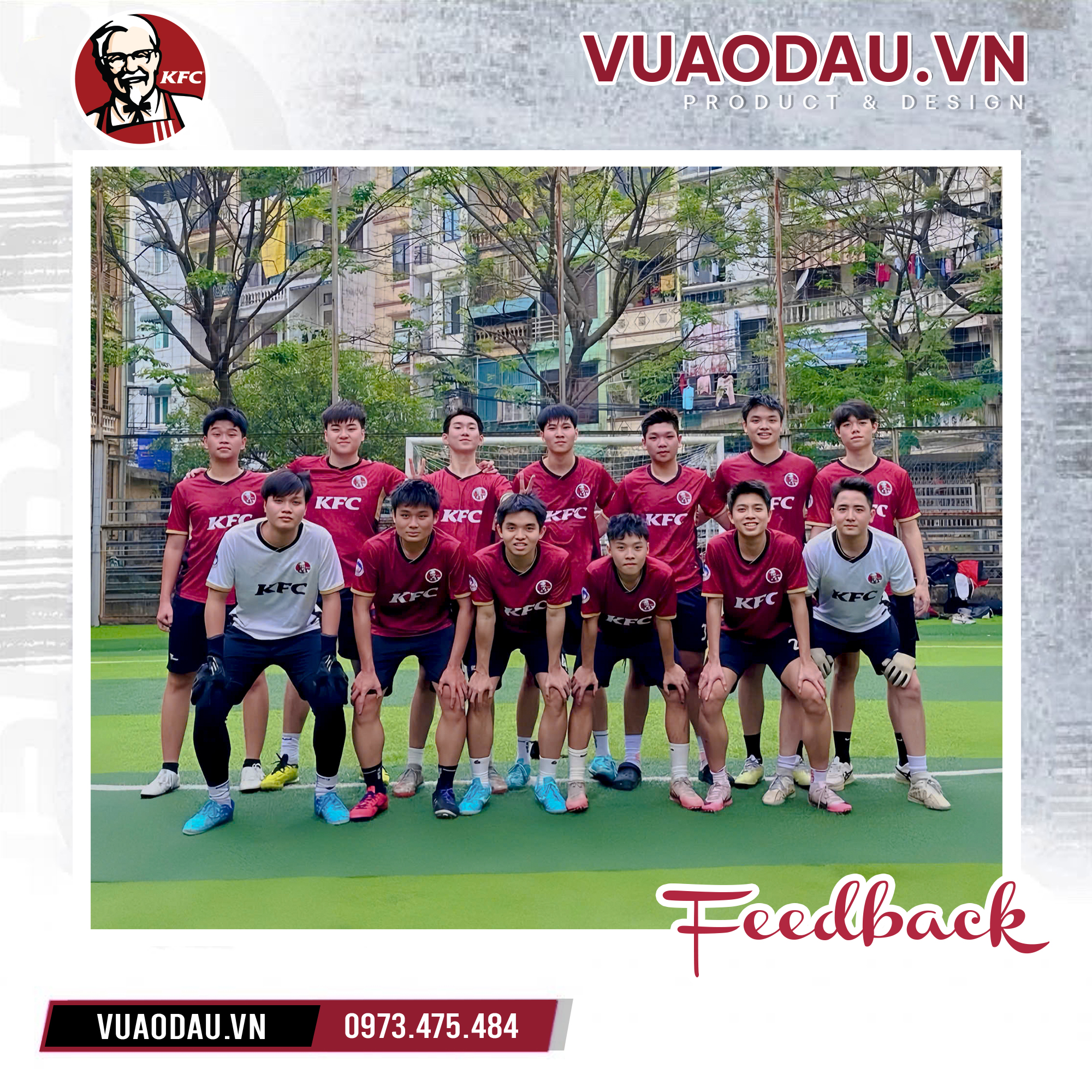 Áo bóng đá thiết kế màu đỏ đô Team KFC