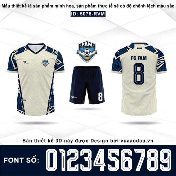Bộ Đồ Thể Thao FC FAM Màu Kem Ngà Xanh Navy (ID: 5078-RVM)