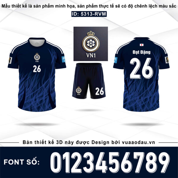 Áo đấu thể thao xanh navy sọc lửa ID: 5313-RVM