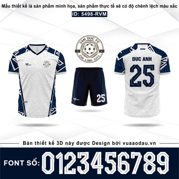 Áo đá bóng trắng phối xanh navy họa tiết maze – Năng động và thời thượng