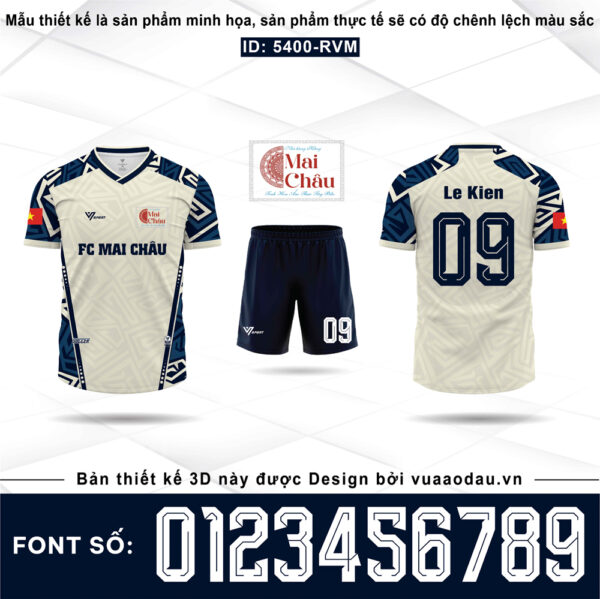 Bộ đồng phục bóng đá trắng kem xanh navy họa tiết Tribal