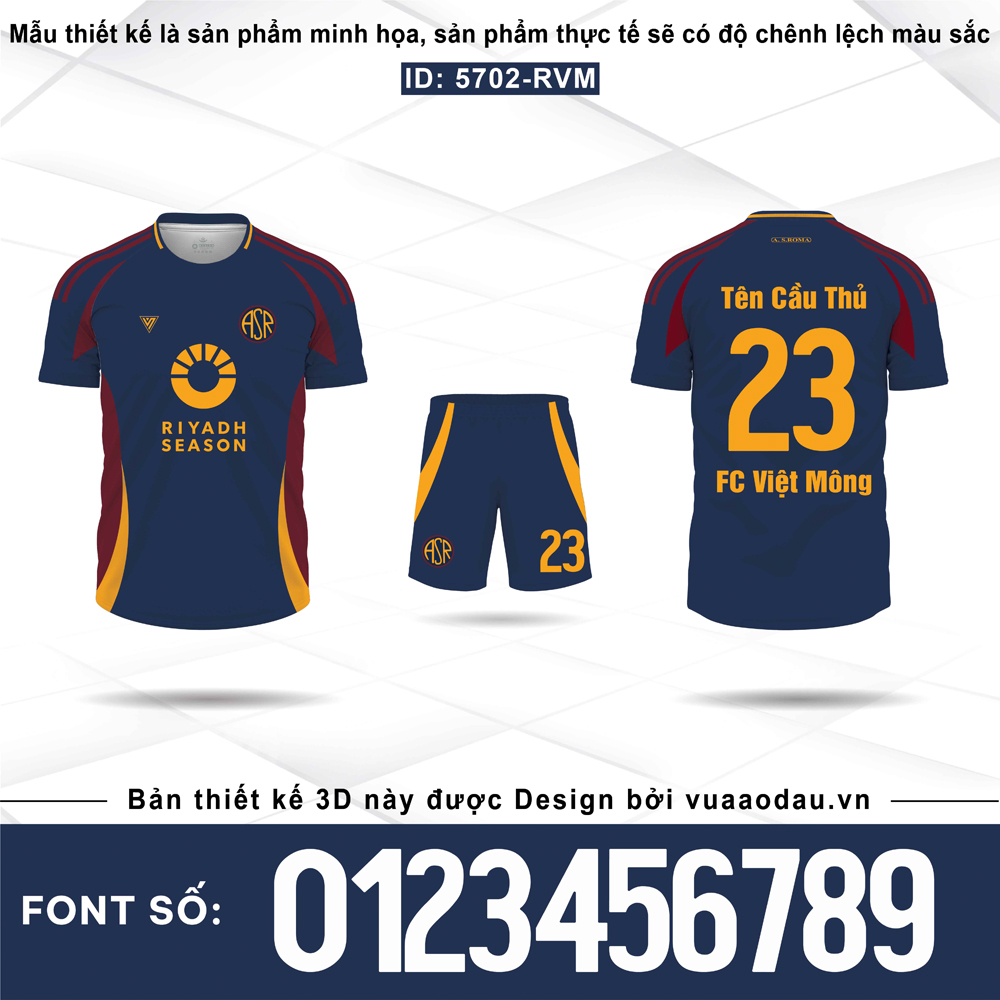 Áo Bóng Đá Thiết Kế 5702-RVM Màu Xanh Navy - Năng Động và Lịch Lãm