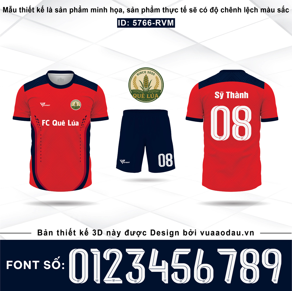 Áo bóng đá FC Quê Lúa 5766-RVM màu đỏ phối xanh navy