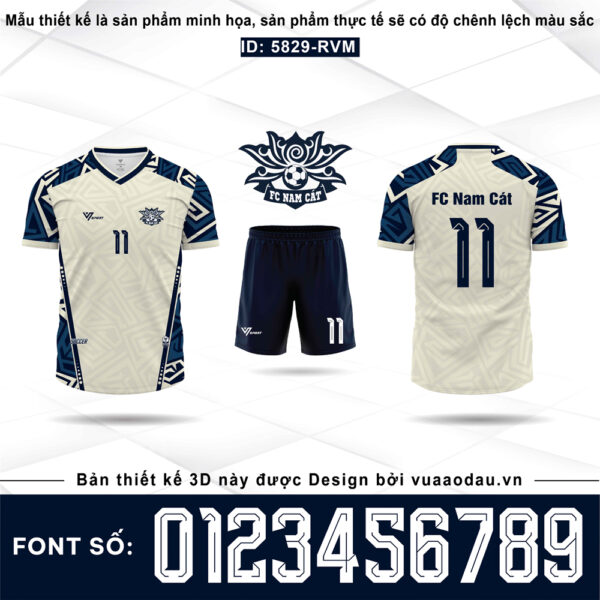 Áo Bóng Đá Thiết Kế FC Nam Cát Trắng Kem Xanh Navy - Mã 5829-RVM
