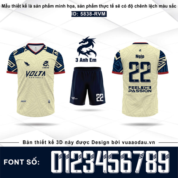 Bộ đồ thể thao 5843A-RVM màu kem và navy phối đỏ cá tính