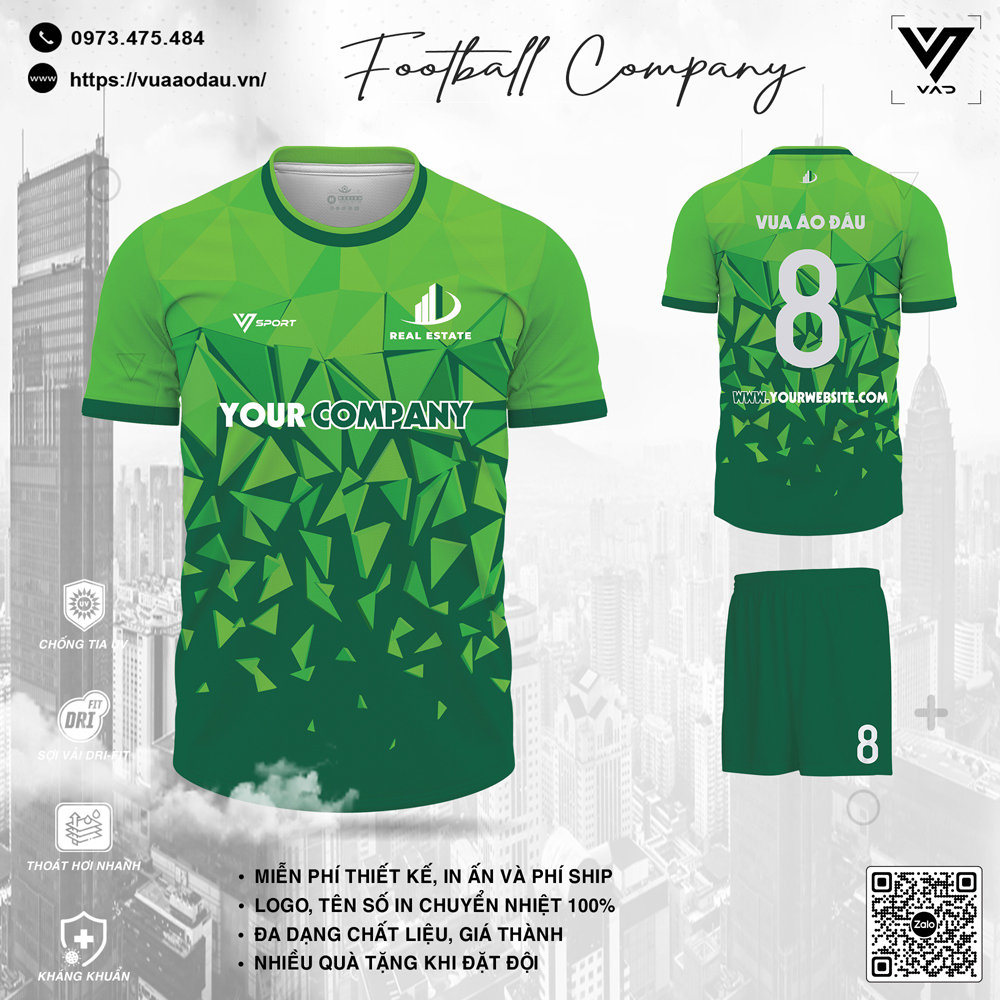 Áo bóng đá màu xanh lá thiết kế riêng cho doanh nghiệp - Dri-Fit công nghệ cao
