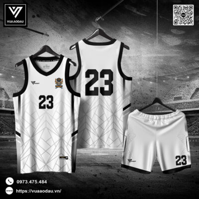 Áo Bóng Rổ Trắng Phối Đen Thiết Kế Hiện Đại