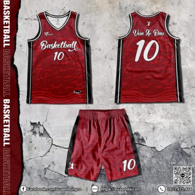 Đồng phục bóng rổ màu đỏ đô phối đen trắng - Thiết kế thể thao năng động