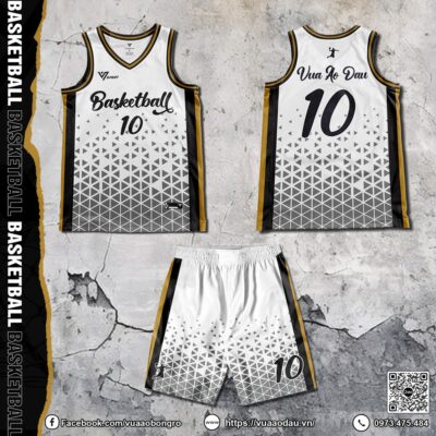 Bộ đồ bóng rổ trắng phối đen vàng kim họa tiết hiện đại