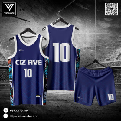 Áo bóng rổ xanh navy đậm họa tiết nghệ thuật độc đáo