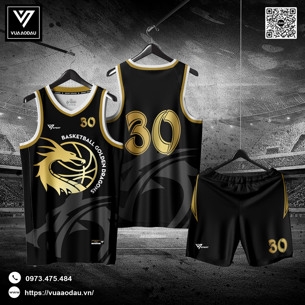 Bộ áo bóng rổ Dragon màu đen vàng ánh kim cực chất