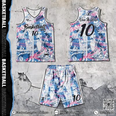 Áo bóng rổ Nhật Bản trắng phối xanh neon manga độc đáo