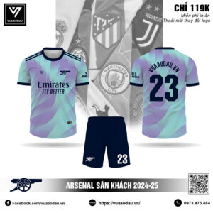 Áo đấu Arsenal sân khách 2024-25 màu xanh mint tím pastel chính hãng