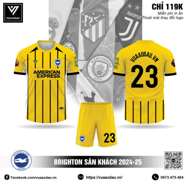 Áo Bóng Đá CLB Brighton Sân Khách 2024-25 Màu Vàng