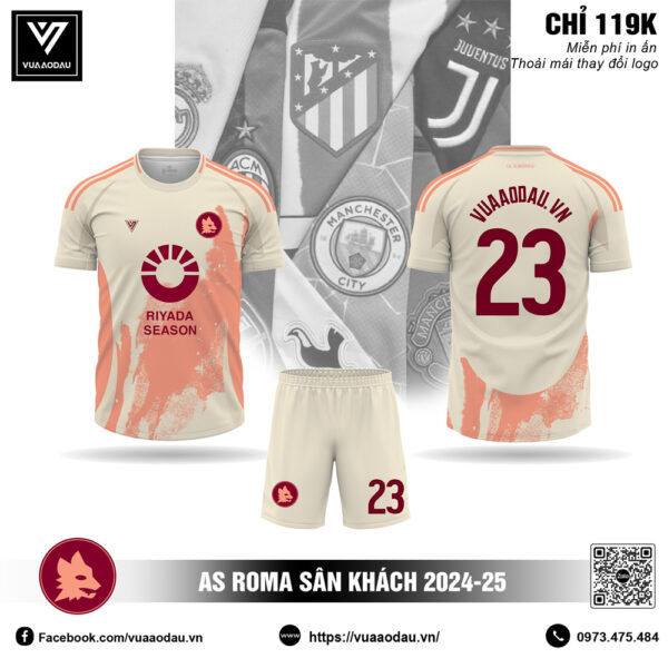 Áo đấu AS Roma sân khách 2024-25 màu kem ngà hiện đại