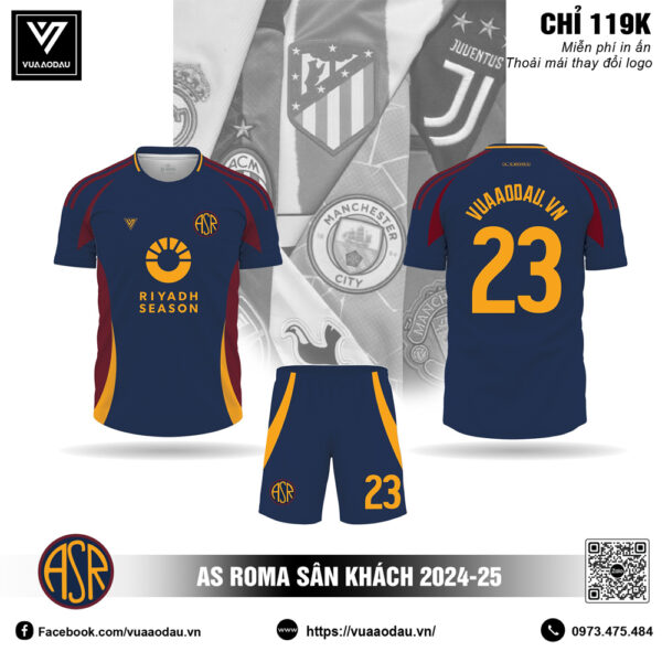 Áo CLB AS Roma Sân Khách 2025 Màu Xanh Navy
