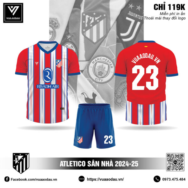 Áo đấu Atletico sân nhà 2024-25 màu đỏ trắng xanh