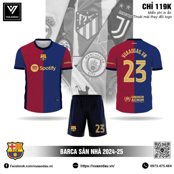 Áo đấu CLB Barca sân nhà 2024-25 màu đỏ bordeaux xanh navy