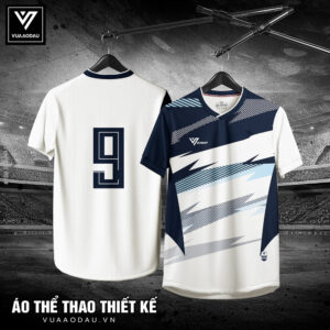Áo thể thao thiết kế đẹp màu trắng – điểm nhấn xanh navy mạnh mẽ