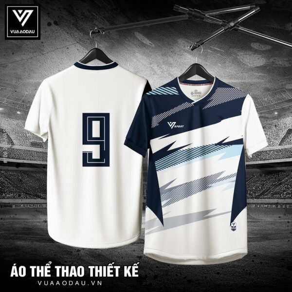 Áo thể thao thiết kế đẹp màu trắng – điểm nhấn xanh navy mạnh mẽ