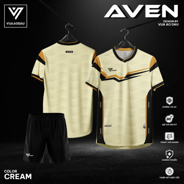 Áo bóng đá không logo AVEN màu kem sang trọng hiện đại
