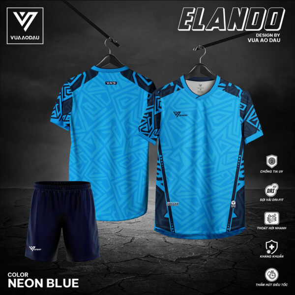 Áo Đá Bóng Không Logo ELANDO - Màu Neon Blue
