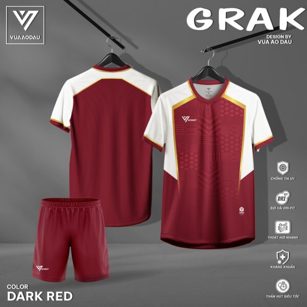 Áo Bóng Đá Không Logo GRAK Màu Đỏ Đậm