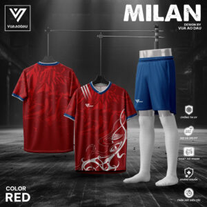 Áo bóng đá không logo MILAN màu đỏ ruby – Phong cách thể thao bùng nổ
