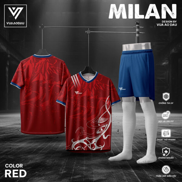 Áo bóng đá không logo MILAN màu đỏ ruby – Phong cách thể thao bùng nổ