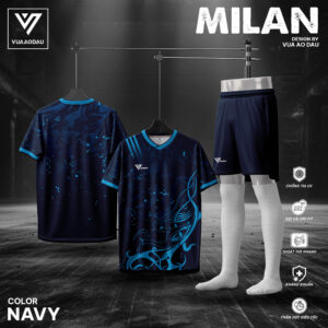 Áo Bóng Đá Không Logo MILAN Xanh Navy – Thiết Kế Vua Áo Đấu