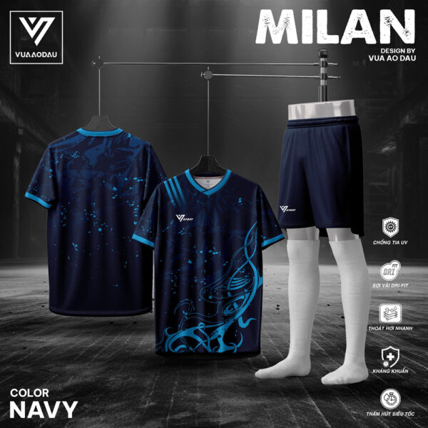 Áo Bóng Đá Không Logo MILAN Xanh Navy – Thiết Kế Vua Áo Đấu