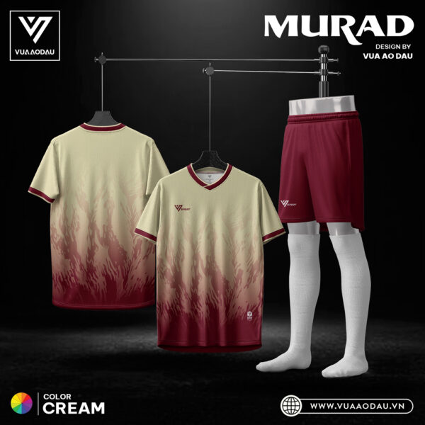 Áo bóng đá không logo Murad màu kem đỏ rượu - Phối sắc mạnh mẽ, cháy lửa trên sân cỏ