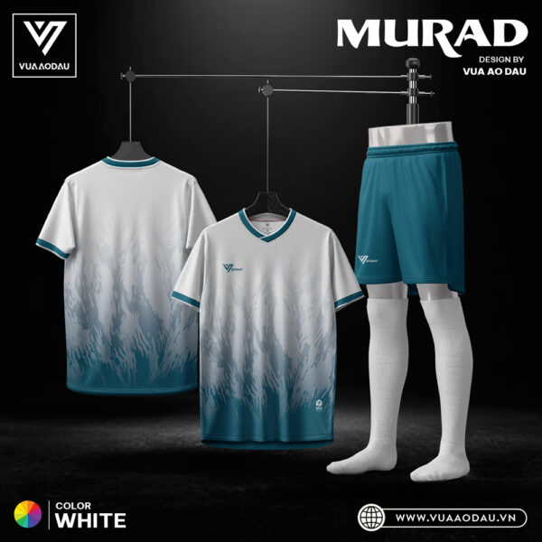 Áo Bóng Đá Không Logo Murad Màu Trắng Xanh Ngọc