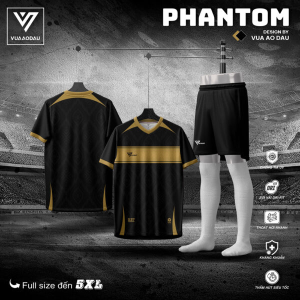 Áo bóng đá Phantom màu đen ánh kim - Sang trọng & Chiến binh