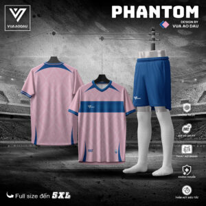 Áo bóng đá Phantom không logo màu hồng pastel phối xanh navy