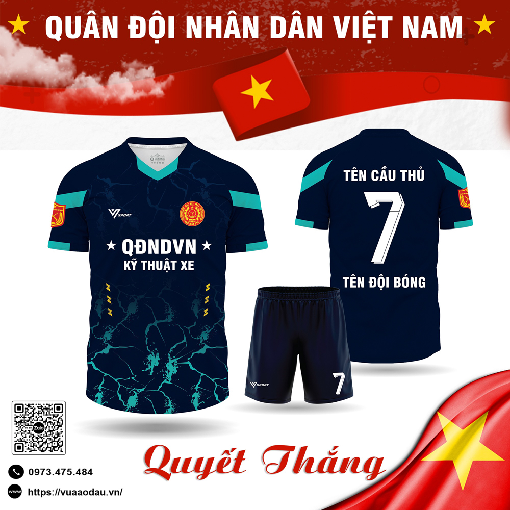 Áo bóng đá thiết kế quân đội 05 với sắc xanh navy và họa tiết sét độc đáo