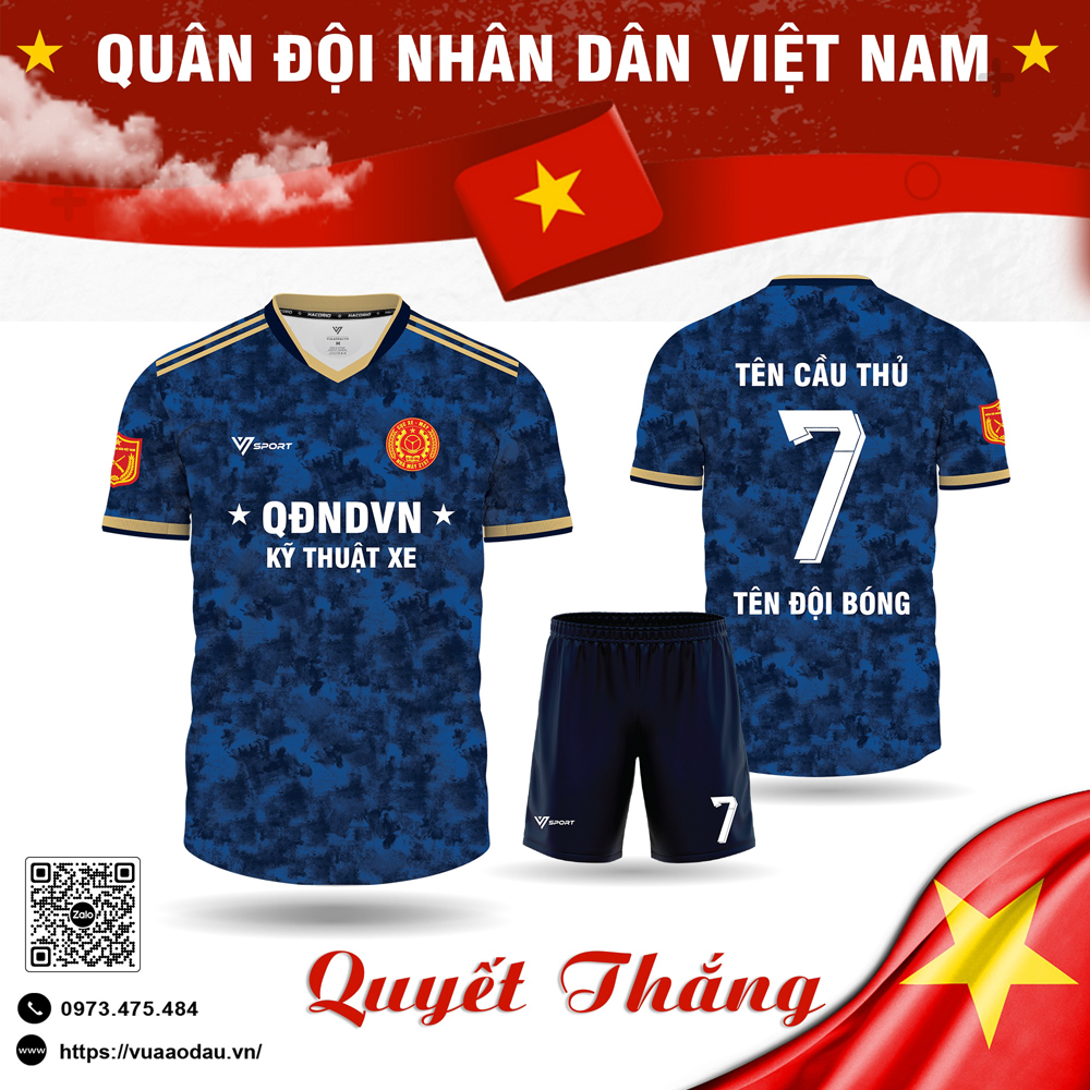 Đồng phục thể thao QĐNDVN kỹ thuật xe xanh navy rằn ri