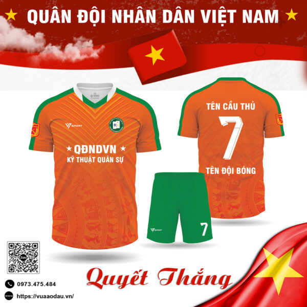 Áo bóng đá thiết kế Quân Đội - Cam năng động