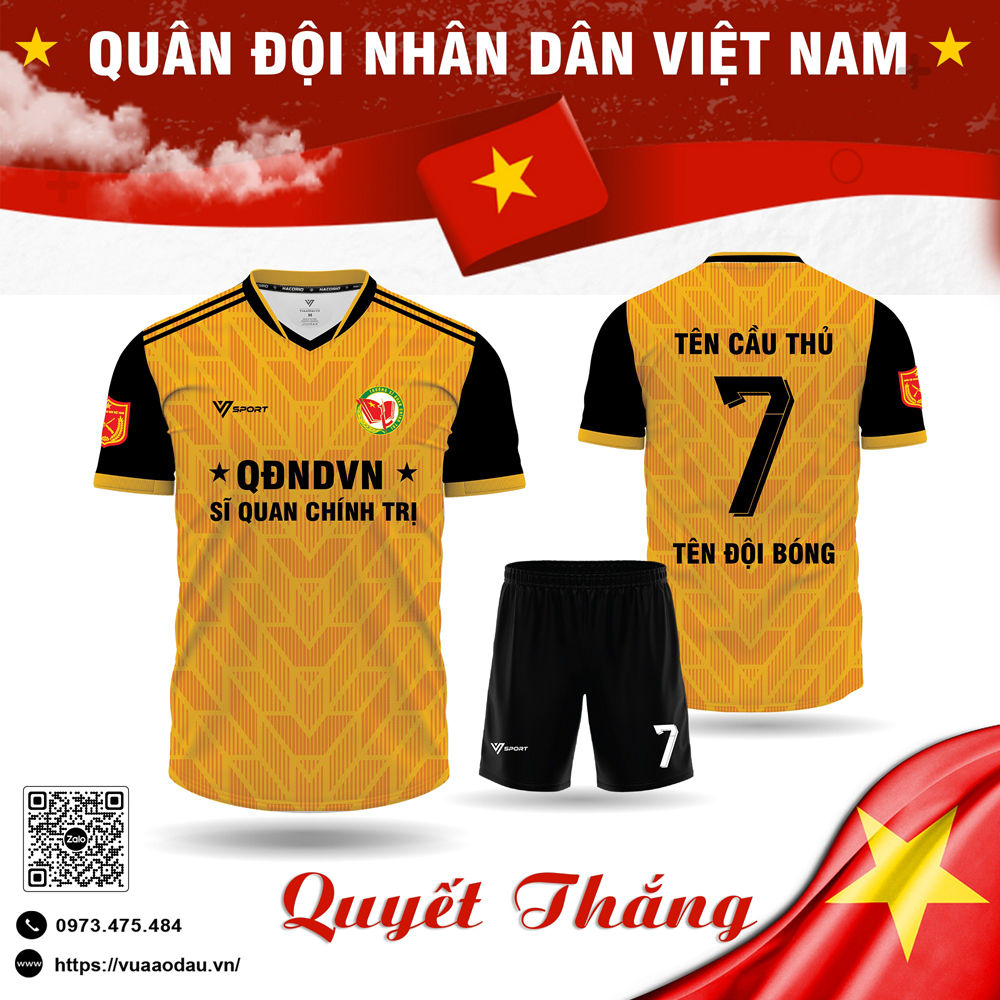 Áo bóng đá thiết kế Quân đội Nhân dân Việt Nam màu vàng cam mạnh mẽ