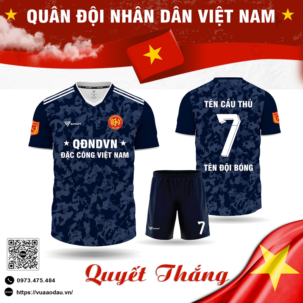 Áo bóng đá thiết kế quân đội xanh tím than họa tiết rằn ri mạnh mẽ