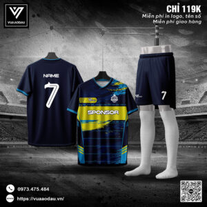 Áo bóng đá thiết kế màu xanh navy phối vàng neon mạnh mẽ