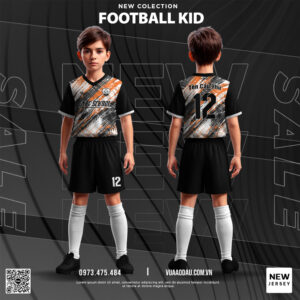 Football Kid - Áo bóng đá trẻ em màu đen trắng cam nổi bật
