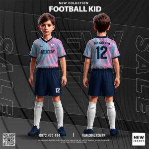 Football Kid màu hồng pastel xanh ngọc – Đồng phục bóng đá trẻ em nổi bật và năng động
