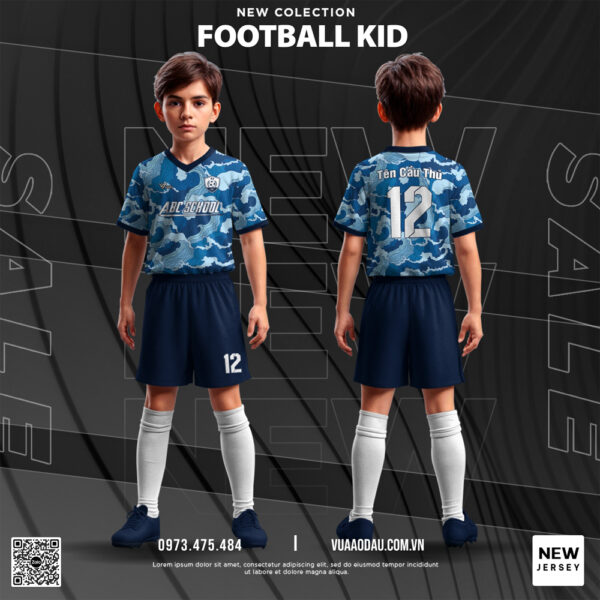 Bộ áo bóng đá trẻ em xanh navy – Football Kid năng động và cá tính