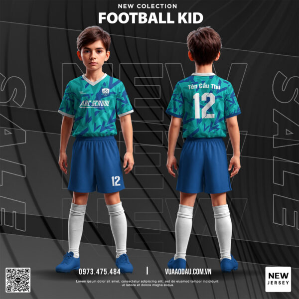Áo bóng đá trẻ em xanh lá rằn ri Football Kid – NEW COLLECTION