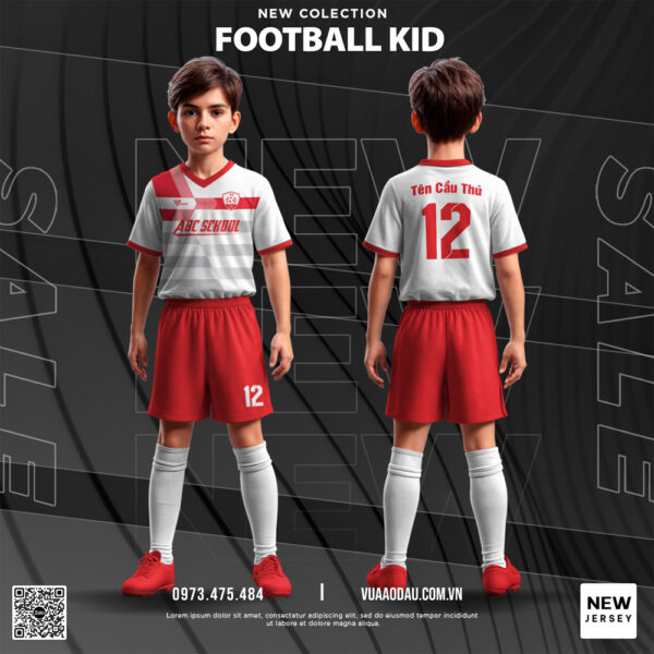Bộ Đồ Bóng Đá Trẻ Em Football Kid Đỏ Trắng Năng Động