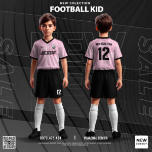 Áo bóng đá trẻ em hồng pastel phối đen - Football Kid