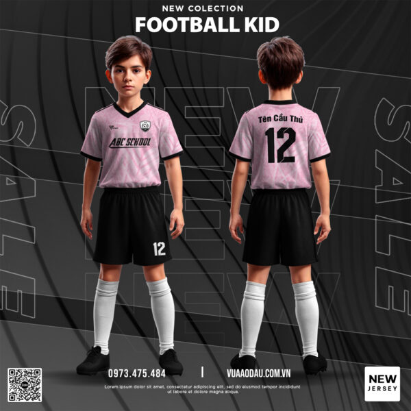 Áo bóng đá trẻ em hồng pastel phối đen - Football Kid