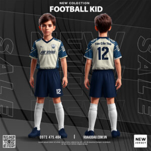 Áo bóng đá trẻ em Football Kid – Xanh Navy Trắng Kem