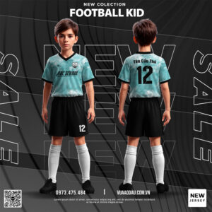 Đồng phục bóng đá trẻ em màu xanh ngọc lam – Bộ sưu tập FOOTBALL KID